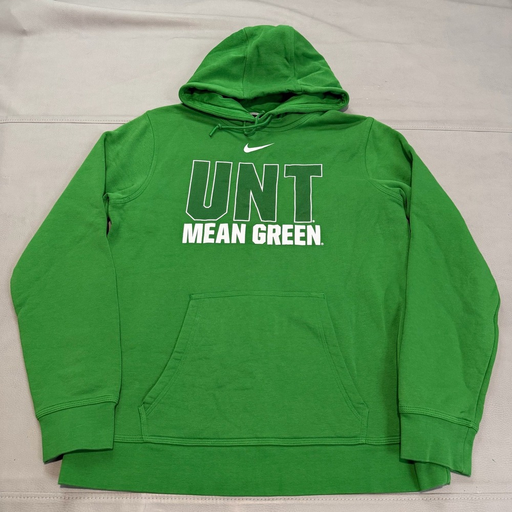 Nike UNT Uni North Texas‎ Center Swoosh Green Hoodie Sweatshirt Men Y2K L-4956
